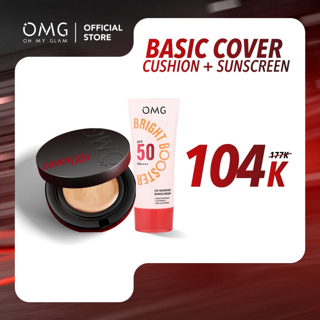 OMG Oh My Glam Basic Cover : Cushion & Sunscreen SPF 50 PA++I High Coverage Dewy Finish I Sunscreen 
