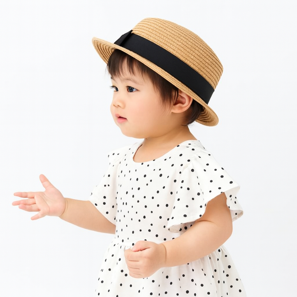 Topi Pantai Anak Perempuan Kekinian Model Boater Pakai Tali Untuk 2 - 5 Tahun Lingkar Kepala 48 cm