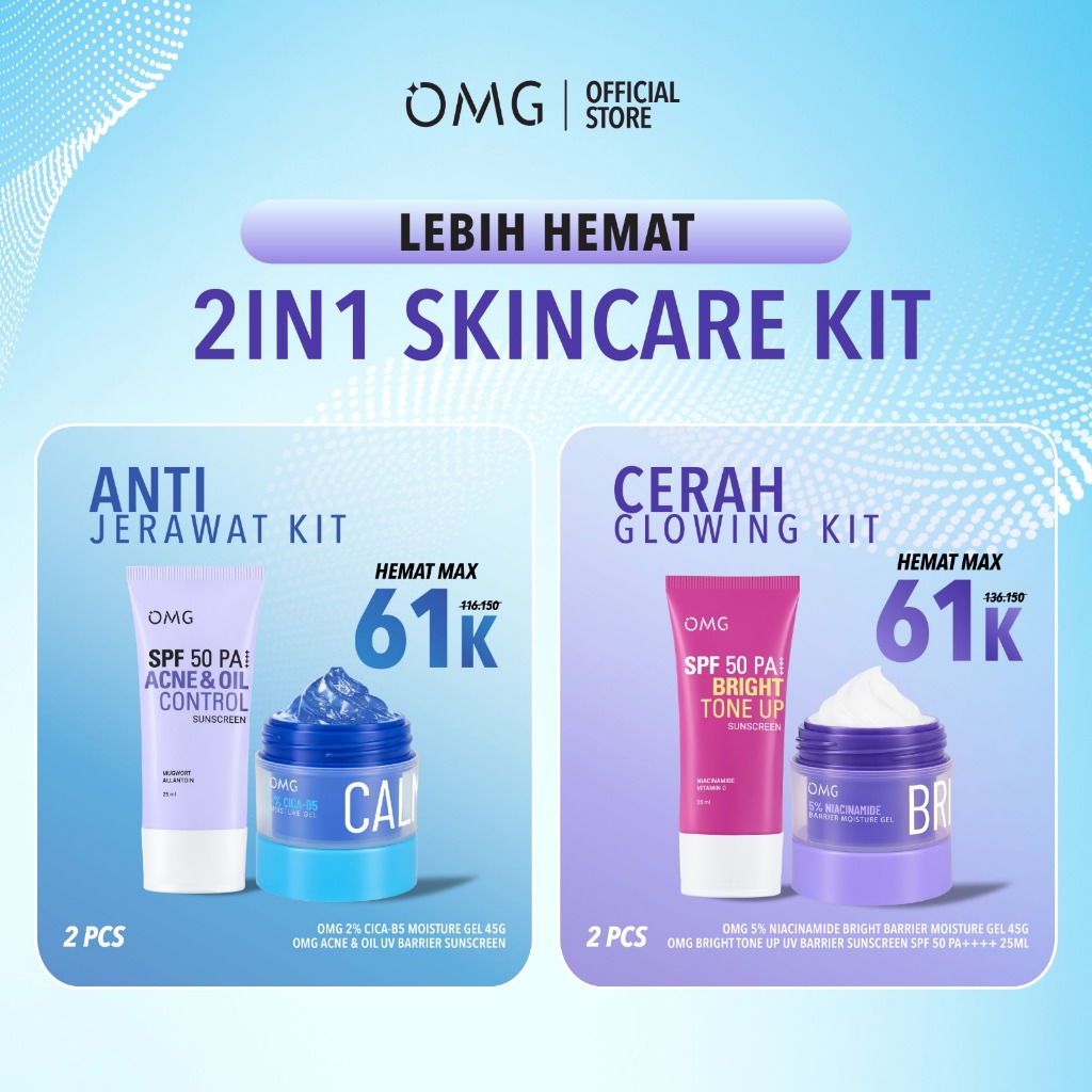 [DUO HEMAT] OMG OH MY GLOW 2in1 Cerah Glowing & Anti Jerawar Kit - (Sunscreen & Moisturizer) - Pelem