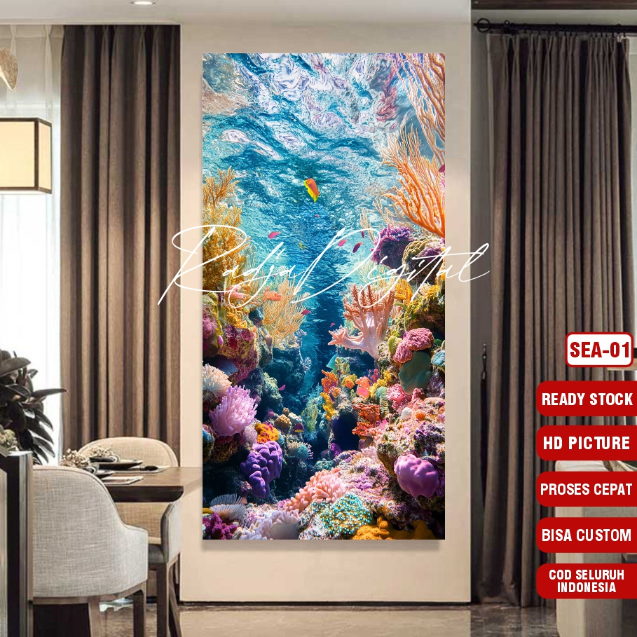 NEW LAUNCH Wallpaper dinding underwater stiker dekorasi ruang tamu tema under the sea pemandangan ba