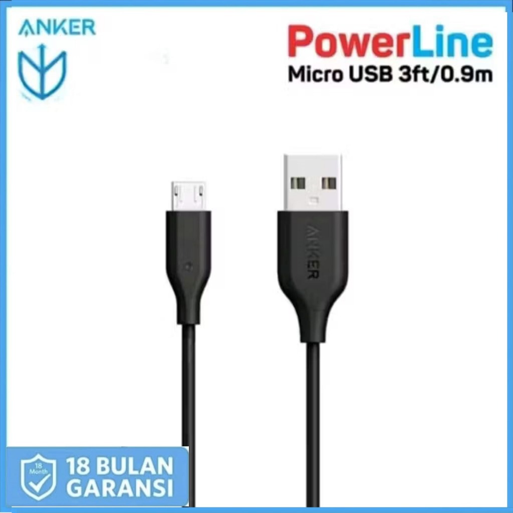 Kabel Data Anker Kabel Anker Micro Usb   Iphone   Usb to C  fast chaging Power Line 3ft/0.9m,