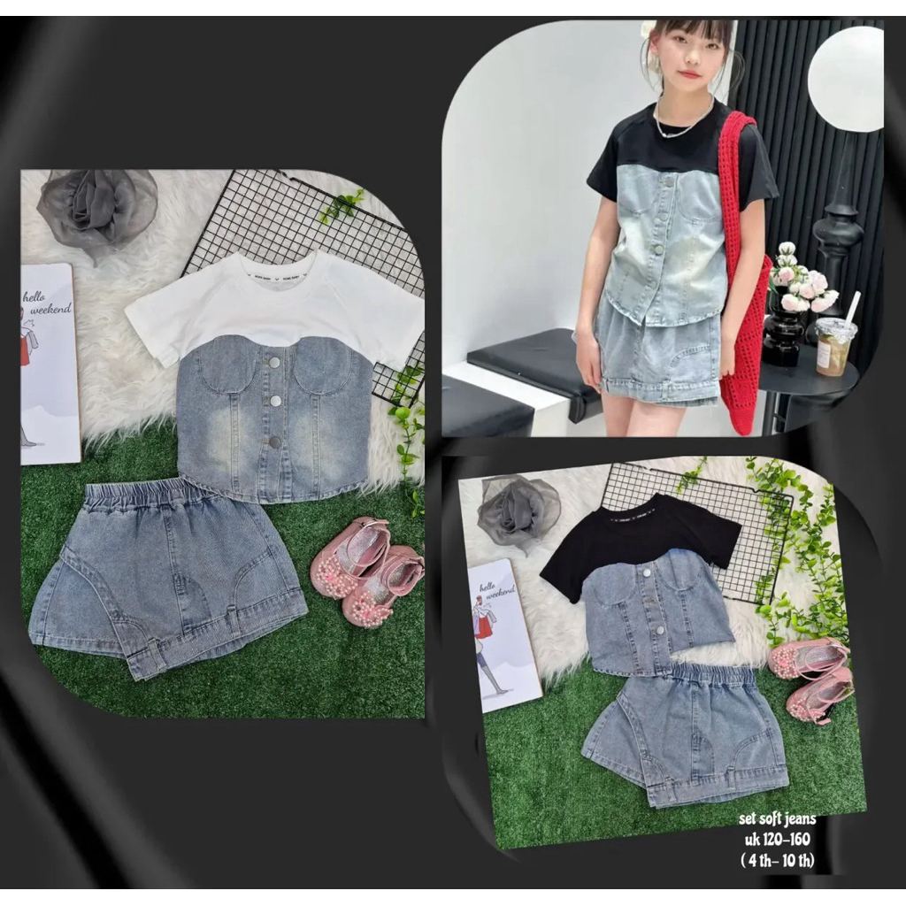 Setelan Rok Kombinasi Rok Jeans Import Premium