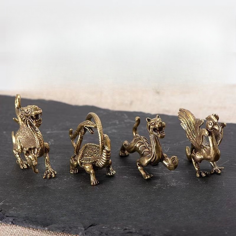 Brass Four Mythical Beasts Qinglong White Tiger Suzaku Xuanwu Ornaments