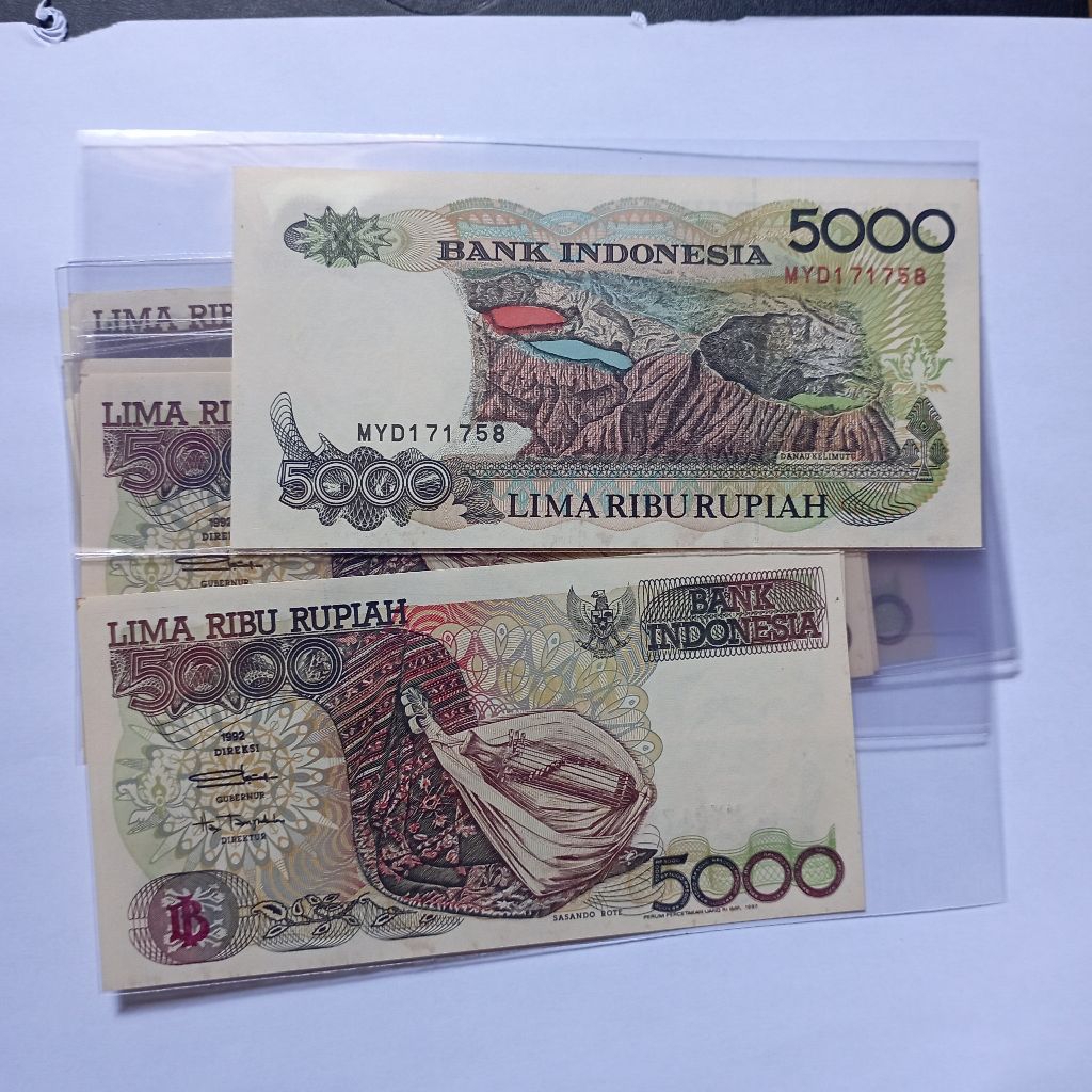 5000 rupiah uang kertas sasando tahun 1992 baru asli