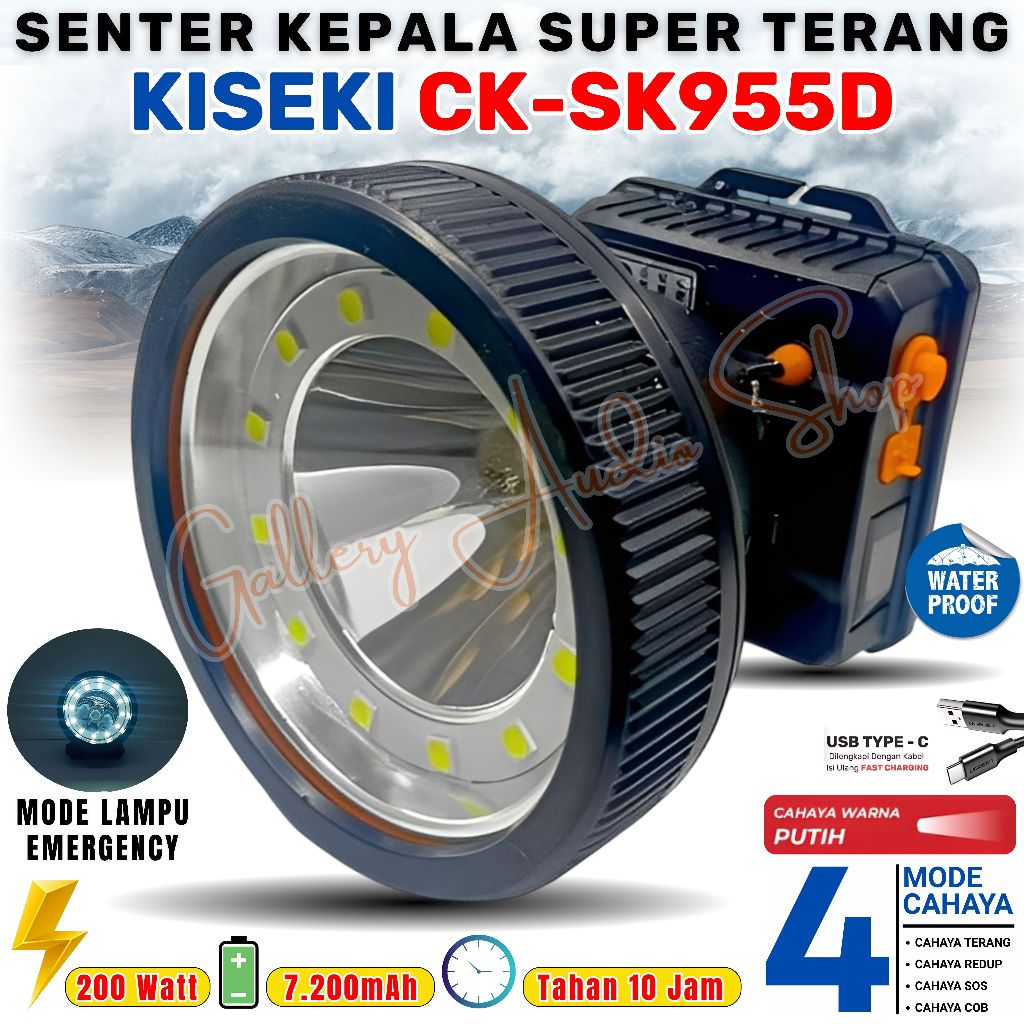 TERBARU~Senter Kepala Super Terang LED 200W KISEKI CK-SK955D + Ada Lampu Emergenchy | Headlamp Outdo