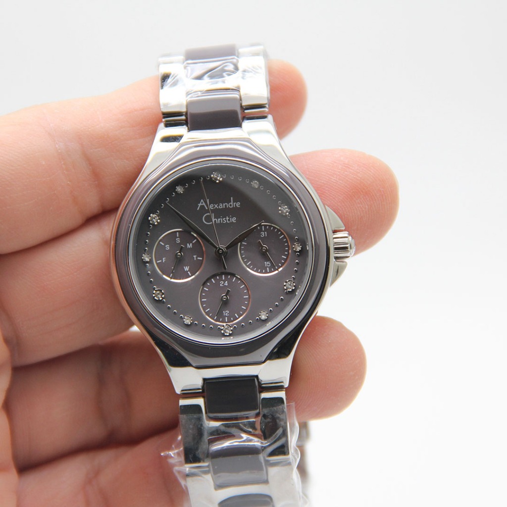 Jam Tangan Alexander Christie Wanita Rantai Silver Keramik 35 mm Original Bergaransi Internasional