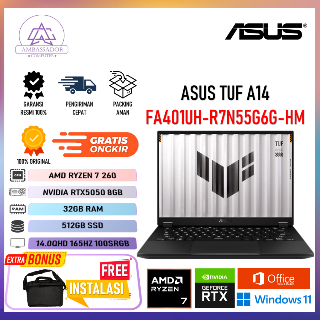 Laptop Gaming ASUS TUF A14 FA401UH RYZEN 7 260 32GB RTX5050 512GB 14" WQXGA