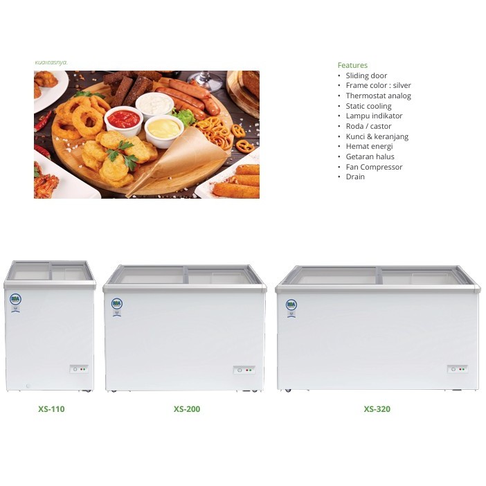 Sliding Flat Glass Freezer RSA XS-110 / Freezer Kaca Geser RSA XS 200 / Freezer Kaca 100 - 288 Liter