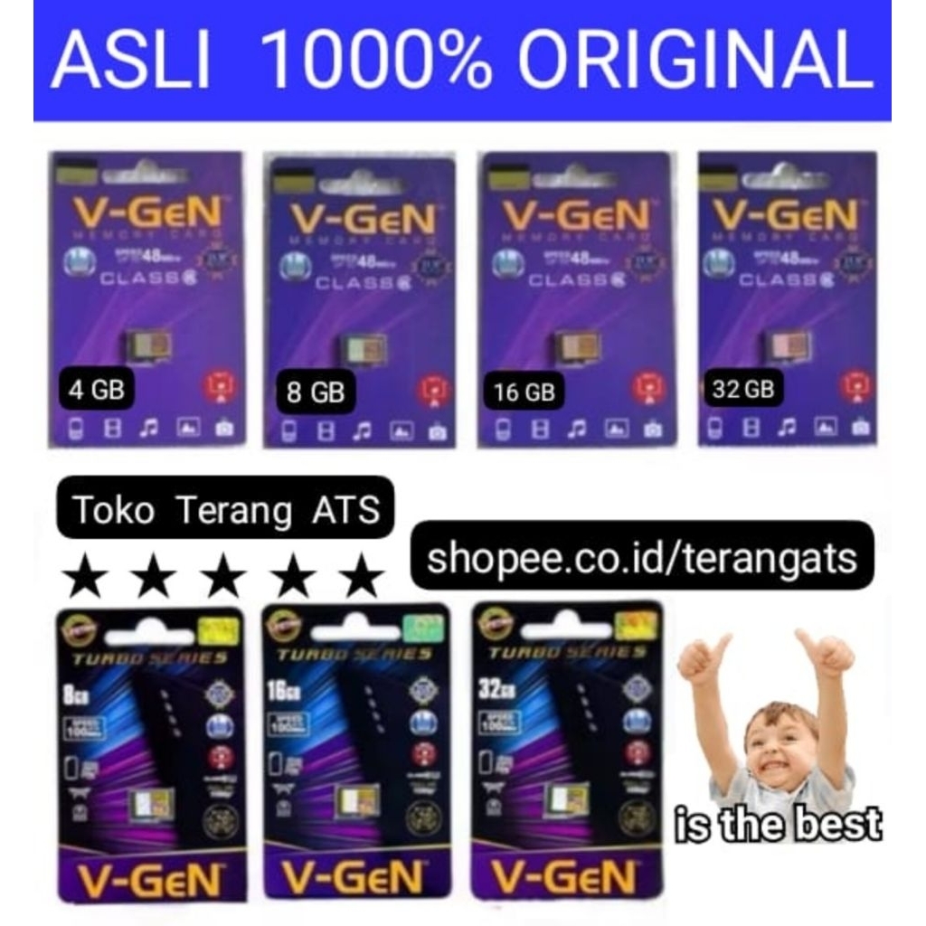 Kartu Memori V-GEN Kelas 6 V-GEN 4GB 8GB 16GB 32 GB 64 GB 128 GB 256 GB 512GB CLASS 6 speed upto 48M