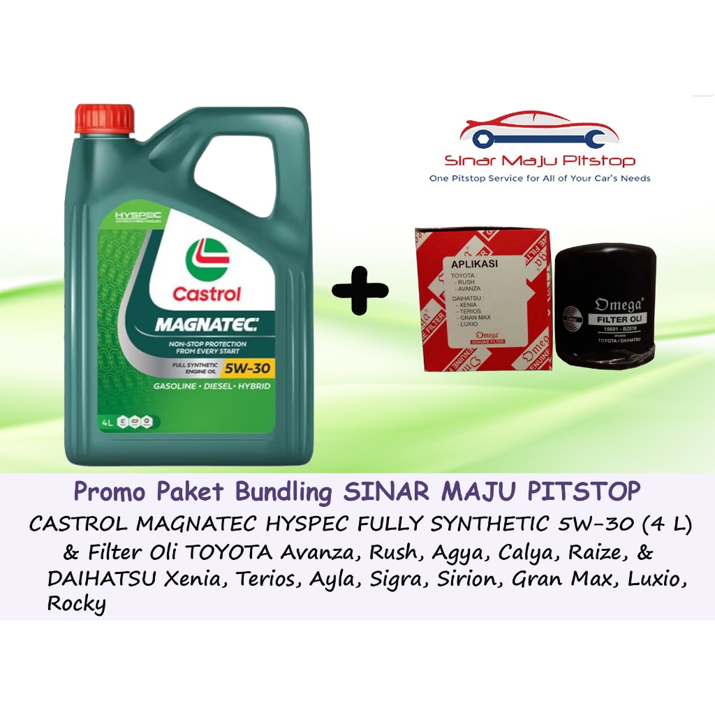 Paket Oli CASTROL MAGNATEC HYSPEC FULL SYNTHETIC 5W-30 & Filter Oli Mobil TOYOTA AVANZA RUSH AGYA CA