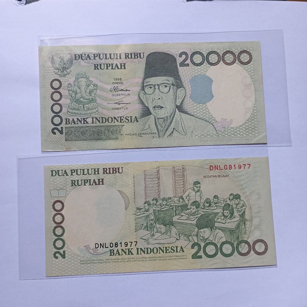 20000 rupiah uang kertas kihajar tahun 1998 baru asli