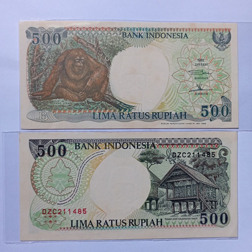 500 rupiah uang kertas orang utan tahun 1992 baru asli