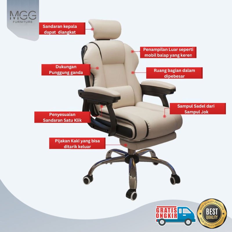 MGG Kursi Kantor Kursi Bos Kursi Kerja Kursi Direktur Dengan Pijanakan Kaki Kursi Kulit Ergonomis