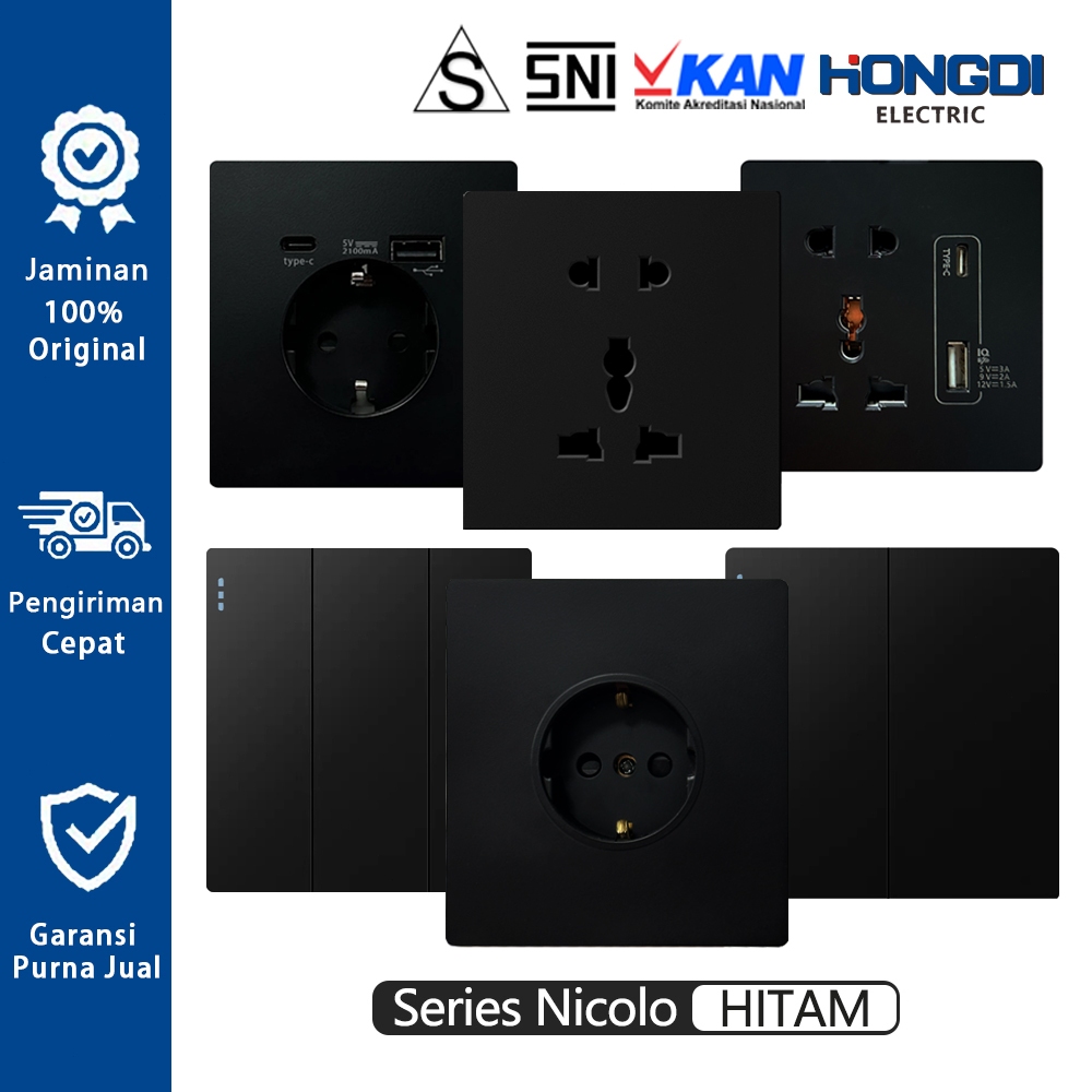 HONGDI Saklar Stop Kontak Mewah Hitam Desain Kotak untuk Lampu dan Peralatan Listrik