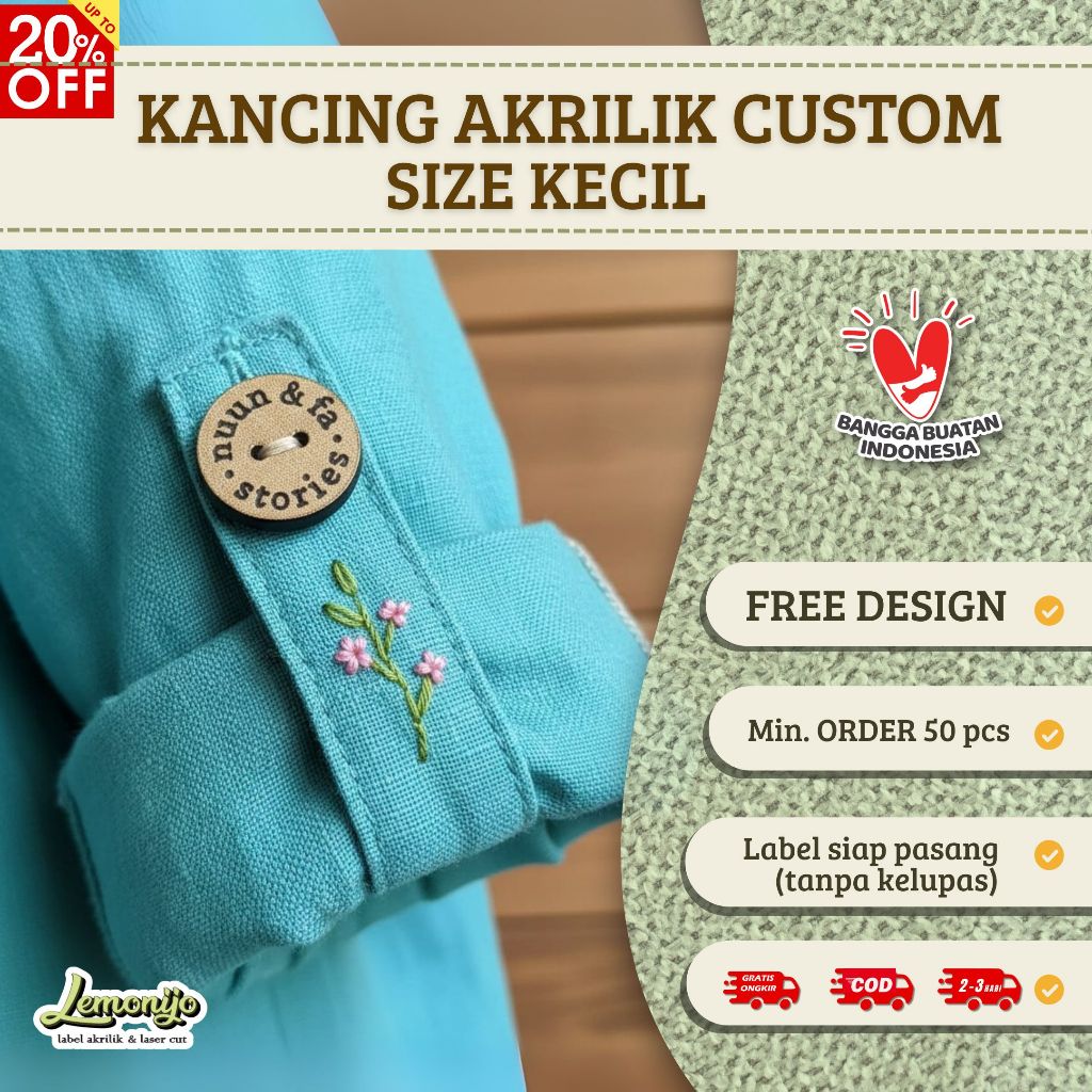 Kancing Hias Custom Akrilik Size Kecil 1.5 cm - 2.2 cm