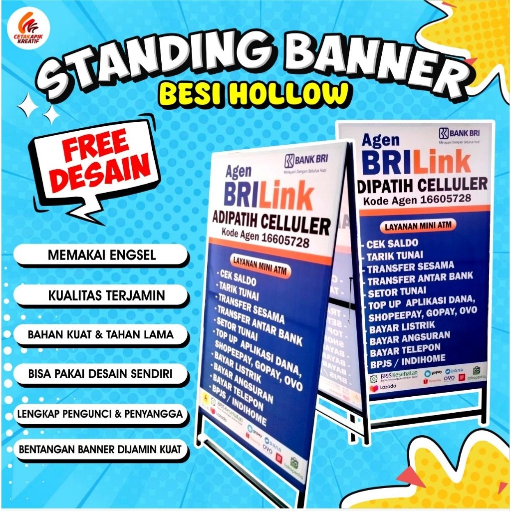 ( custom desain & ukuran) Standing Banner Besi 2 Sisi Custom / Ukuran 60x120  Stand Banner Lipat Seg