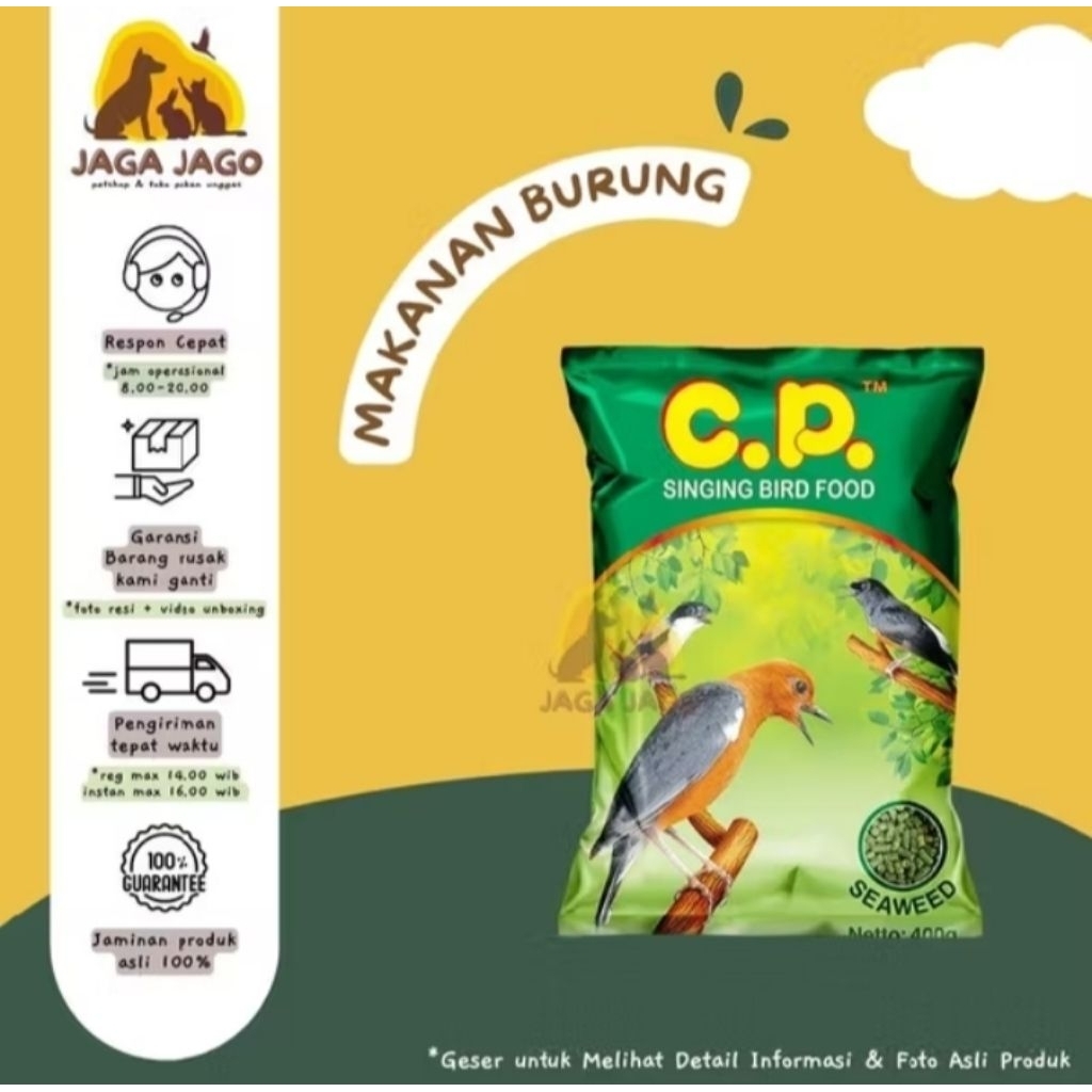 cp singing bird food hijau rumput laut Pur pakan burung kicau murai Kacer jalak ciblek pentet cendet