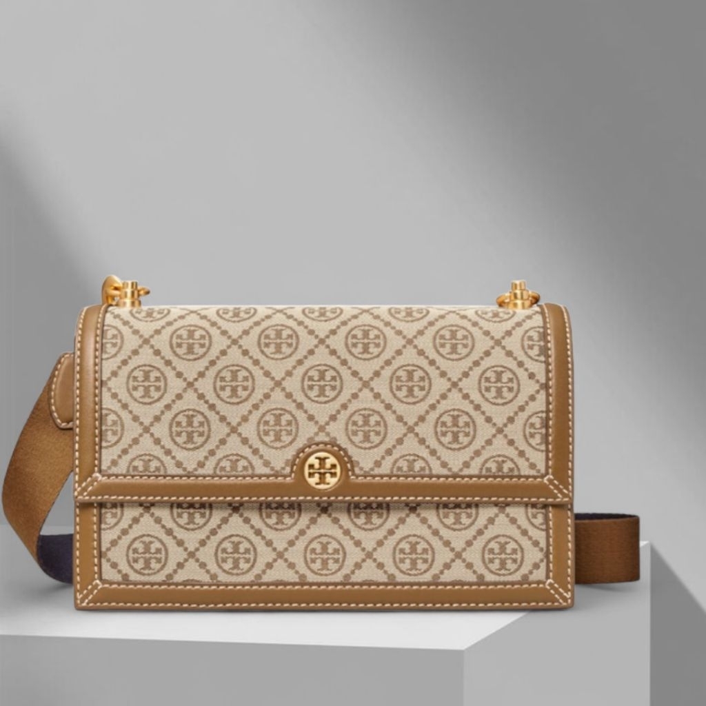 TB Monogram Jacquard Shoulder Bag Hazelnut