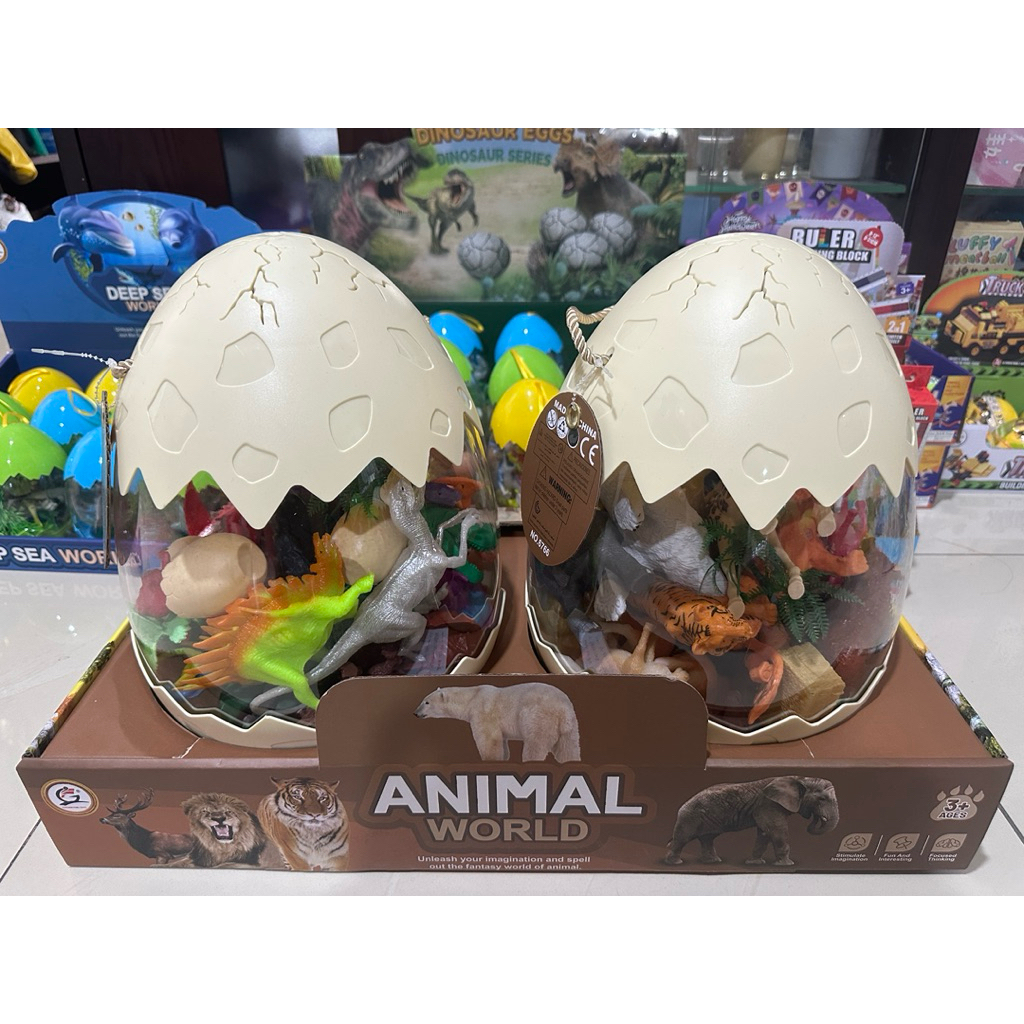 Mainan Pajangan Koleksi Hewan-Hewan + Casing Telur Jumbo/ Mainan Jumbo Egg Animal World