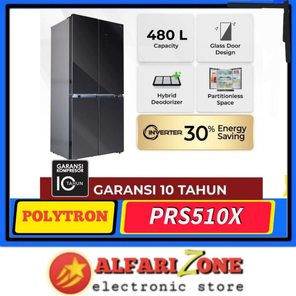 POLYTRON PRS510X Kulkas 4 Pintu Inverter 480 Liter Garansi Resmi