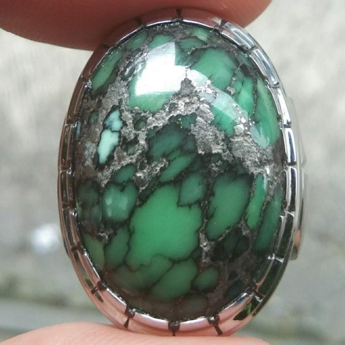 Cincin Batu Akik Natural Turquoise Pyrus Pirus Persia Iran Amerika Hijau Ijo Green Lawas Urat Langka
