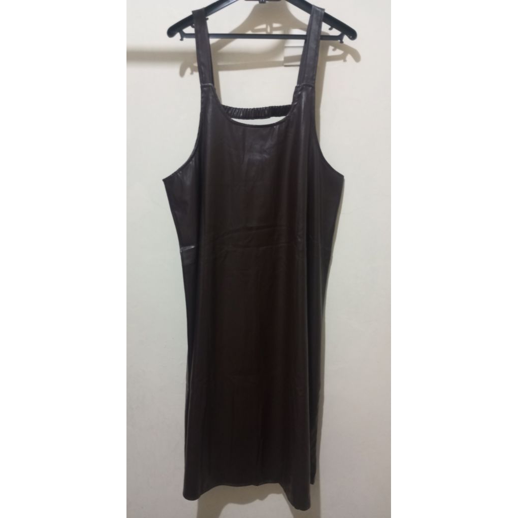 Preloved Korean Style Overall Dress – Brown PU Leather (XL)