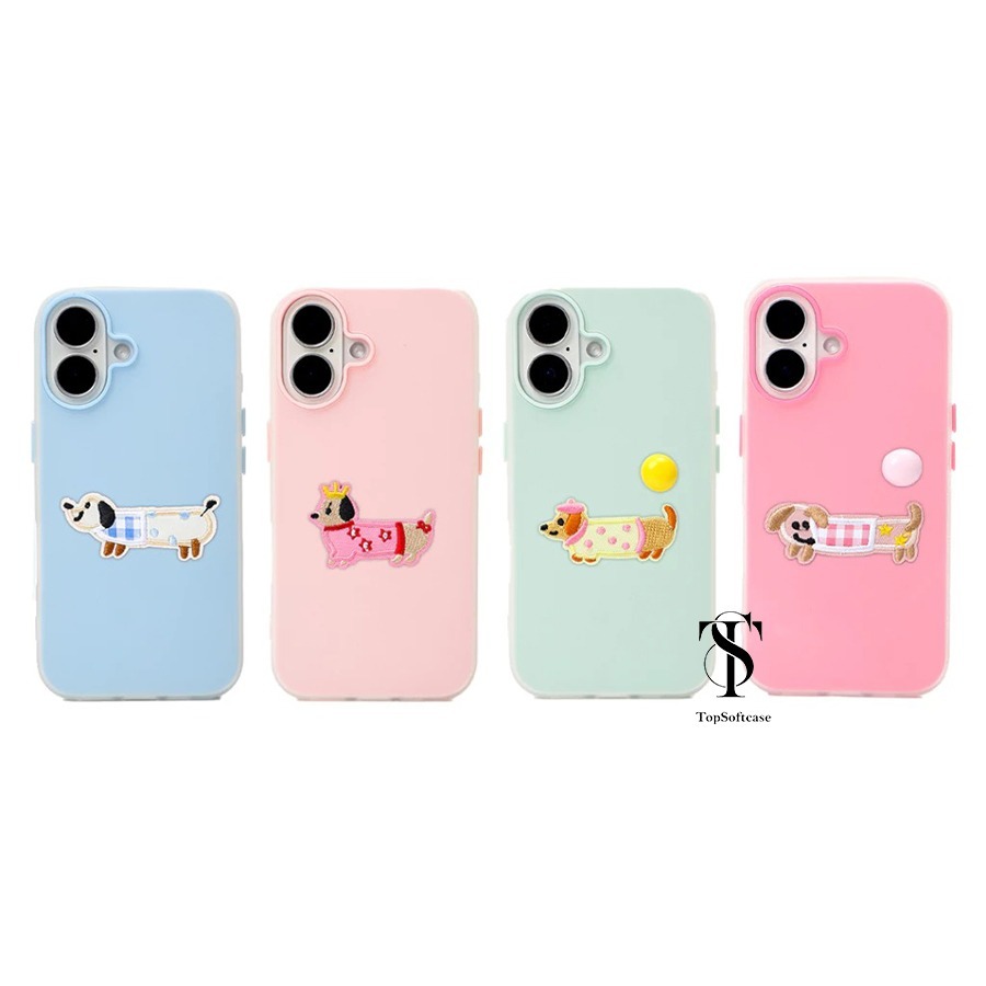 TOPSOFTCASE Jelly Color with Sticker Doggy Case for iPhone X XR XS MAX 11 12 13 14+ 15+ 16+ MINI PRO
