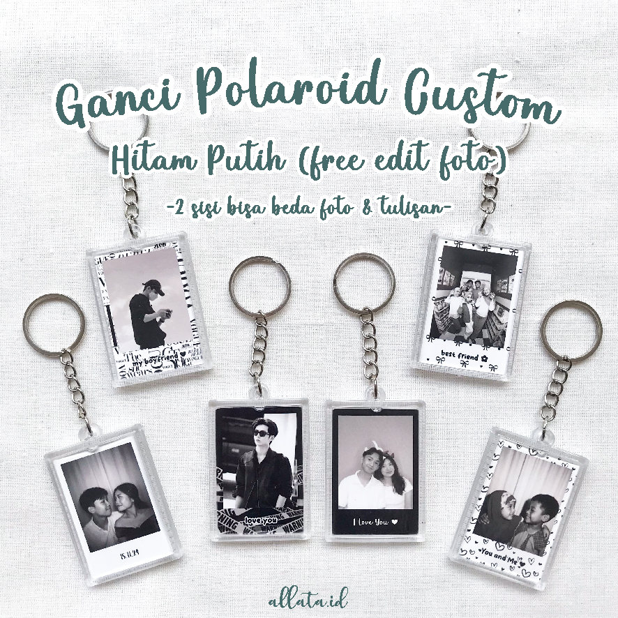 [free edit] Ganci Polaroid Custom Foto Hitam Putih | Gantungan Kunci Akrilik Bebas Custom Foto Sendi
