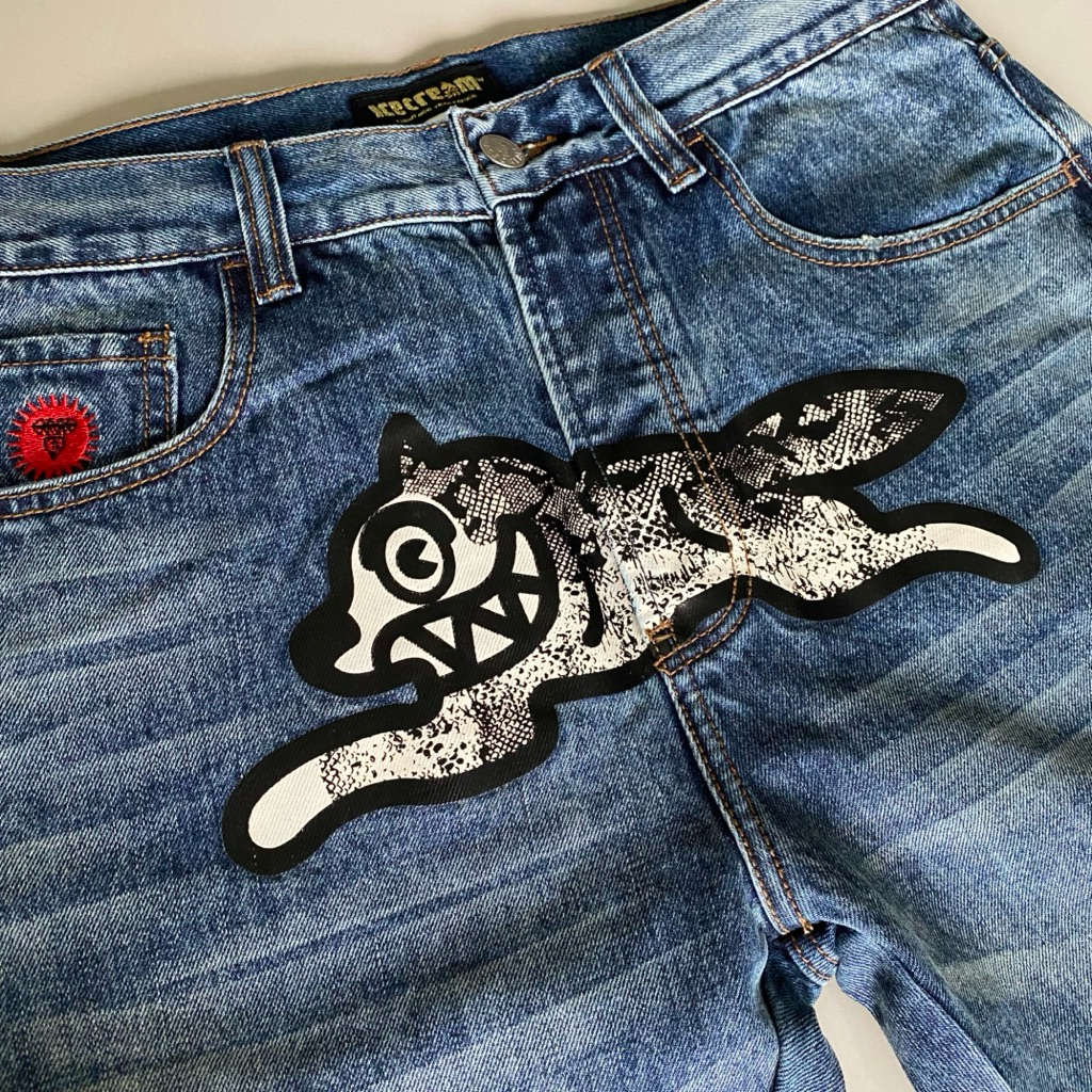 BBC ICECREAM Snake Pattern Running Dog Jeans Billionaire Boys Club Lunar New Year Edition Denim