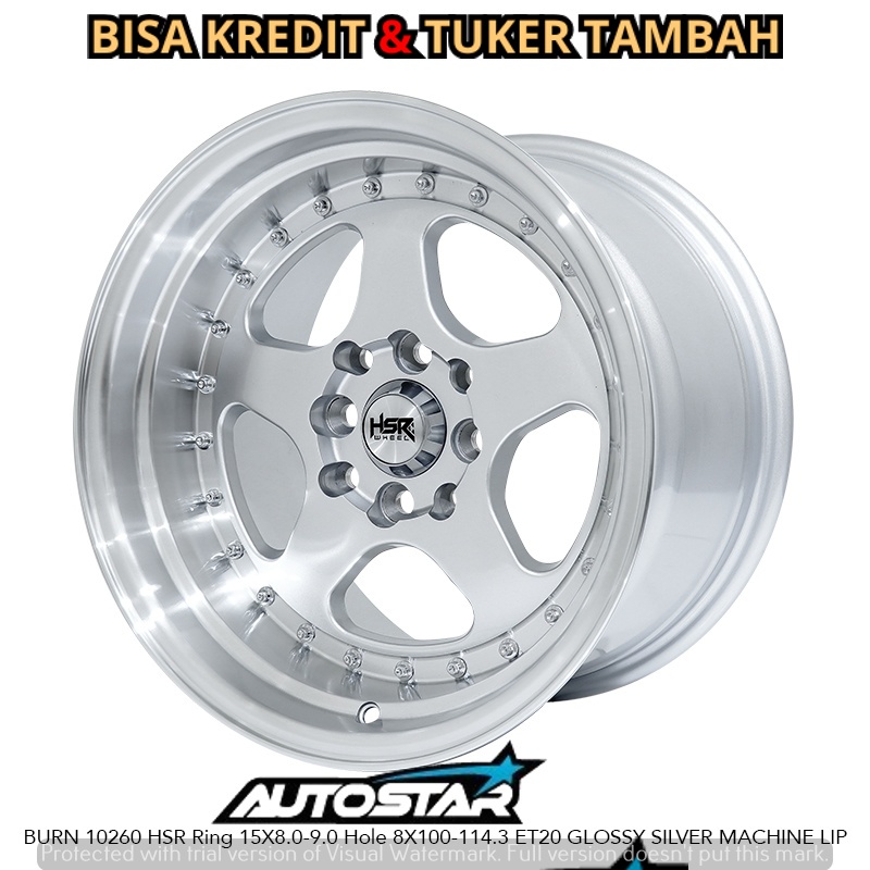 VELG HSR CELONG PALANG 5 HSR BURN R15 LEBAR 8/9 ET 20 SILVER POLISHED PAS BUAT VIOS CITY MAZDA GALAN