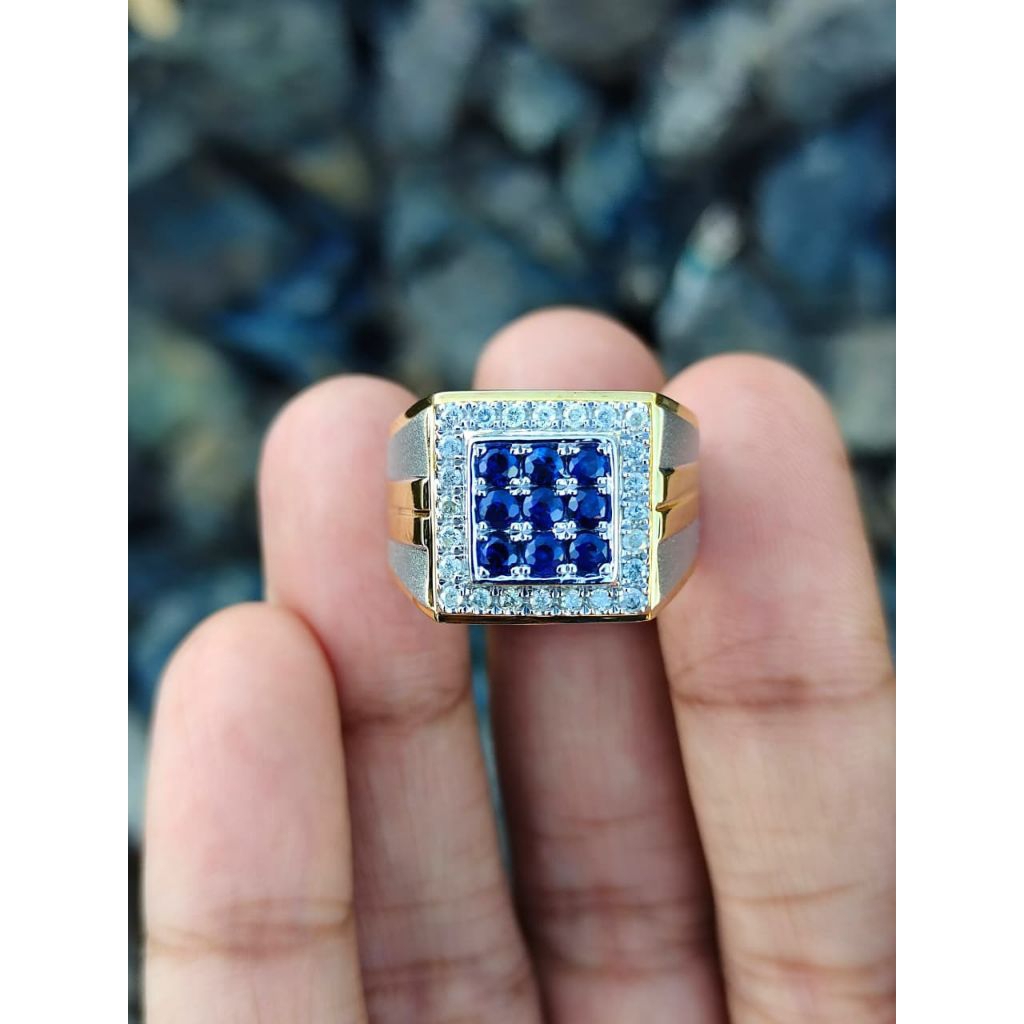 cincin berlian pria natural batu blue safir