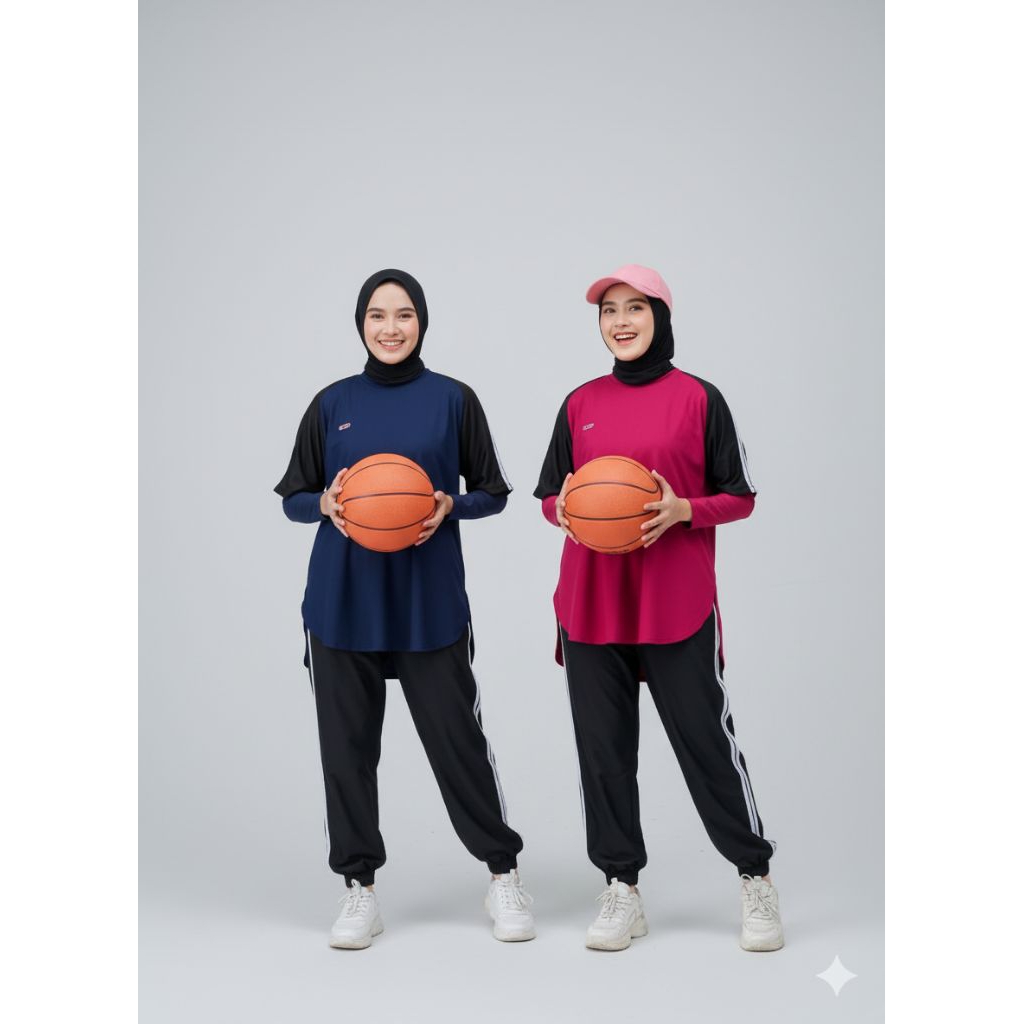 setelan olahraga muslimah set olga wanita 3 in 1 dengan hijab azikra