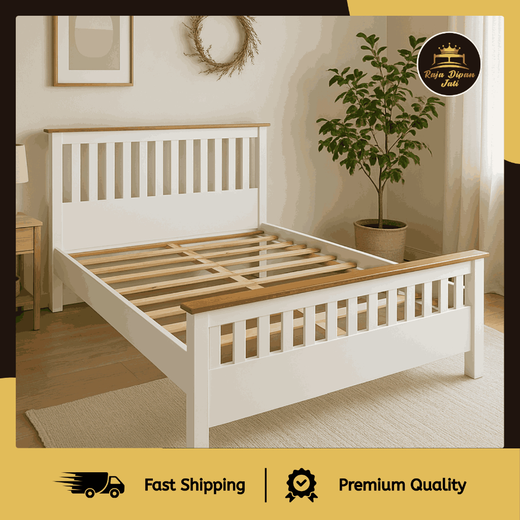 Dipan Putih Minimalis Ranjang Bed Tempat Tidur Kayu Jati Divan Kasur Ukuran 140x200