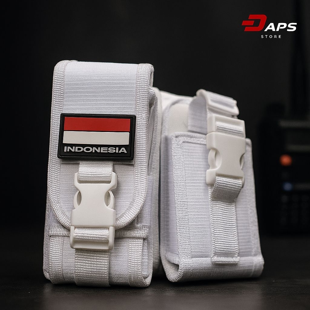 sarung hp pinggang tempat ht putih paket sarung hp + ht