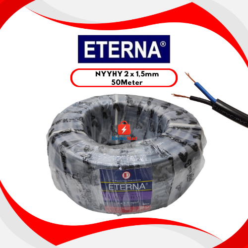 Kabel Listrik Eterna 2x1,5mm 50Meter NYYHY Serabut - Kabel Listrik Serabut Hitam NYYHY 2x1,5mm Etern