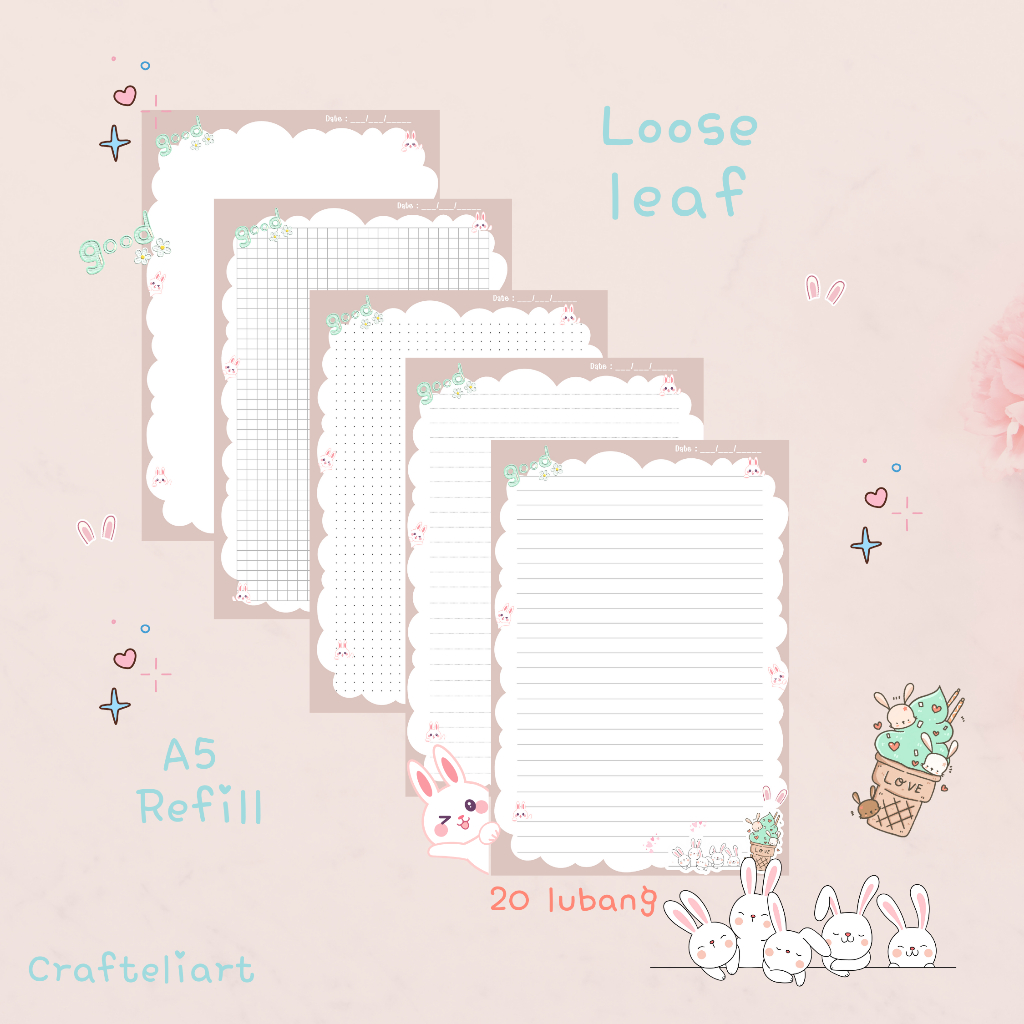 Ice cream Bunnies LooseLeaf Ukuran A5 | Refill Isi Binder Notebook | Isi Binder A5 | Isi Binder Kert