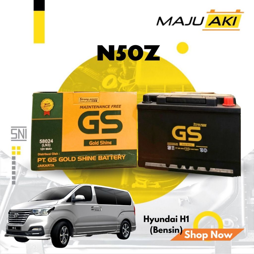 Aki Mobil Hyundai H-1 Aki Kering GS Gold Shine MF N50Z 12V 60Ah