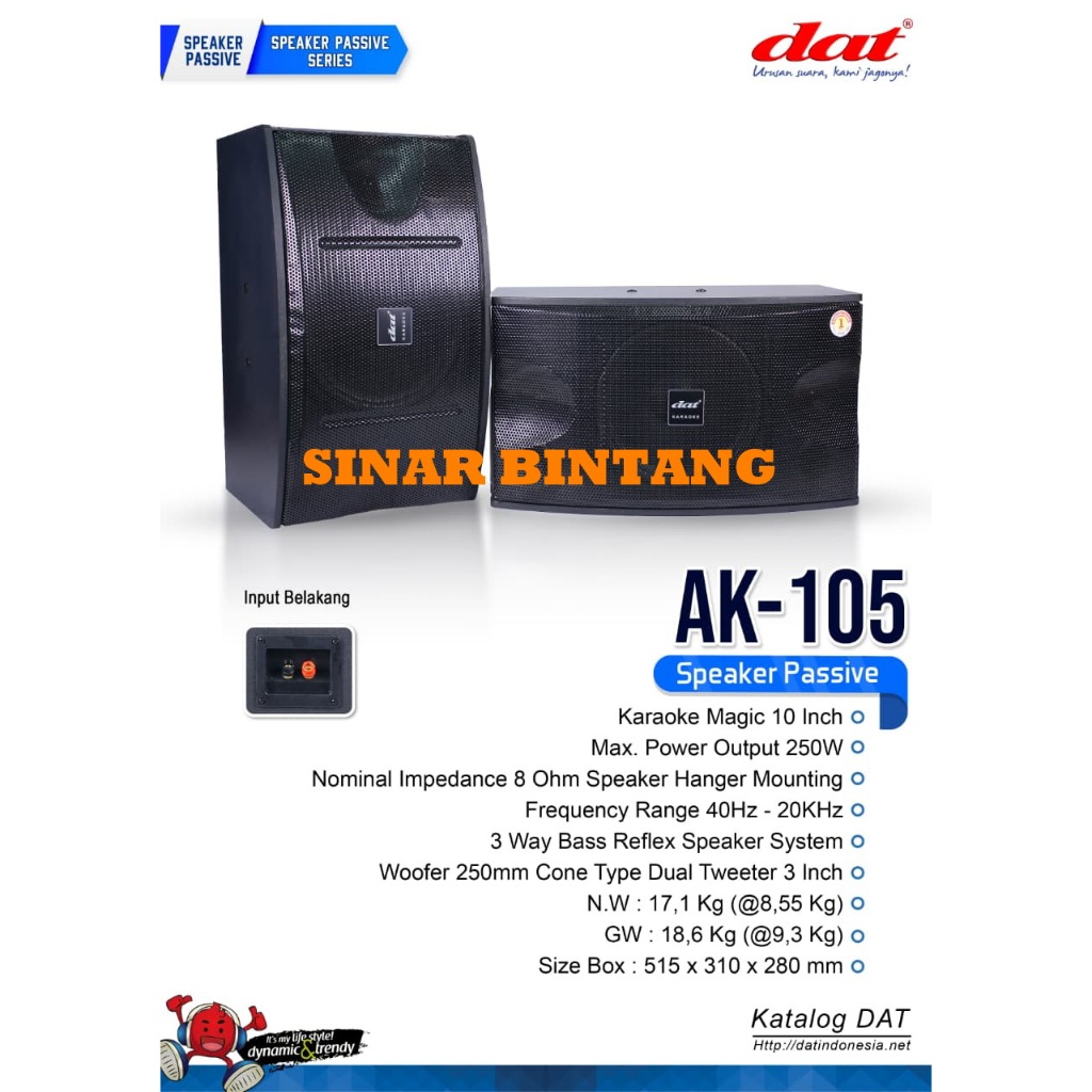 SPEAKER PASIF KARAOKE 10 INCH DAT AK105 / AK 105 DAT AK-105 ORIGINAL 1SET ( 2PCS)