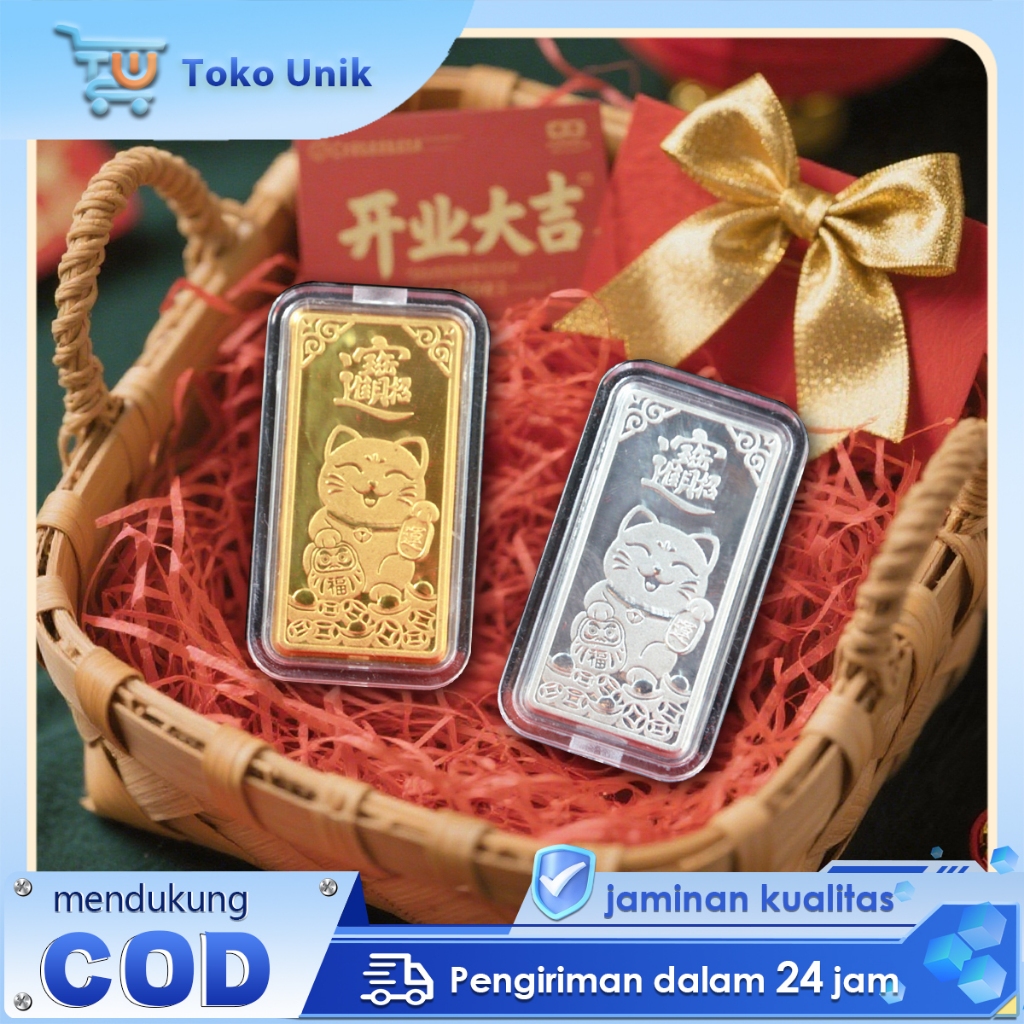 Koin Emas Feng Shui Koin Keberuntungan Lucky Cat Koin Emas Souvenir Persegi Amulet Kekayaan Emas
