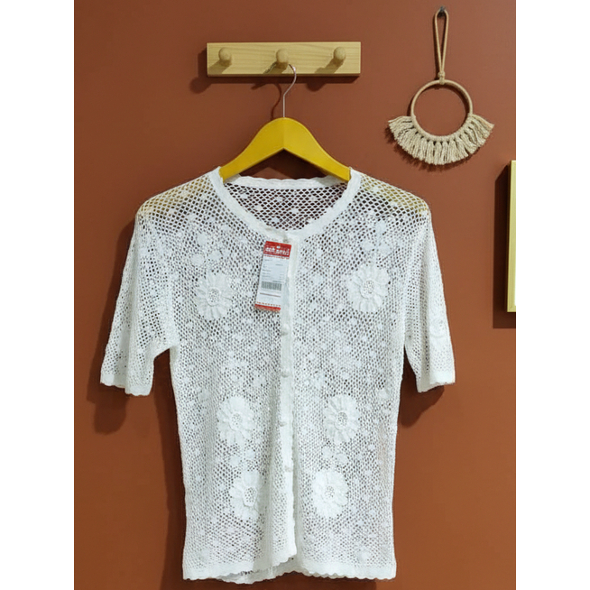 BLOUSE RAJUT LACE PUTIH CANTIK (KEMEJA WANITA / ATASAN BROKAT)