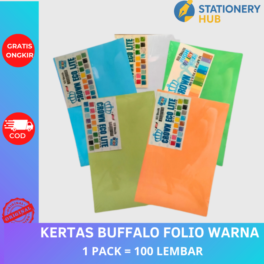 (1 pck = 100 pcs) Kertas CROWN BUFFALO Polos / Kertas Bufalo / Kertas Cover Penjilidan ukuran Folio 