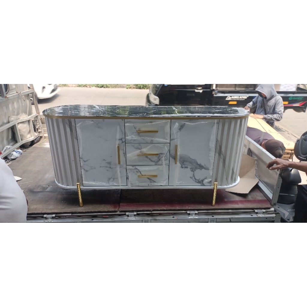 meja tv rak tv Bupet tv minimalis clasic motif marmer full hpl tebal 18mm kayu Multiplk kaki almuniu