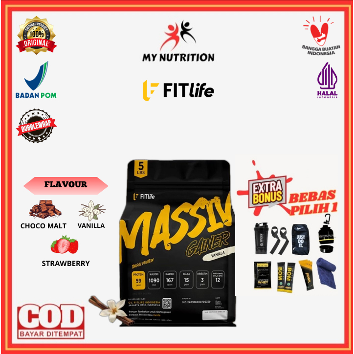 Fitlife Massiv Gainer 5 lbs 2,26 kg Susu Mass Gain Penambah Berat Badan