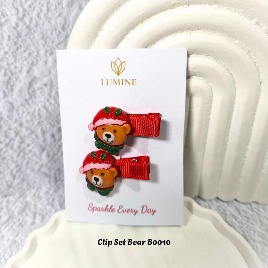 LUMINE Jepit Rambut Kepala Beruang | Jepit Anak Natal | Jepit Rambut Wanita | 1Set Jepit Natal Aesth