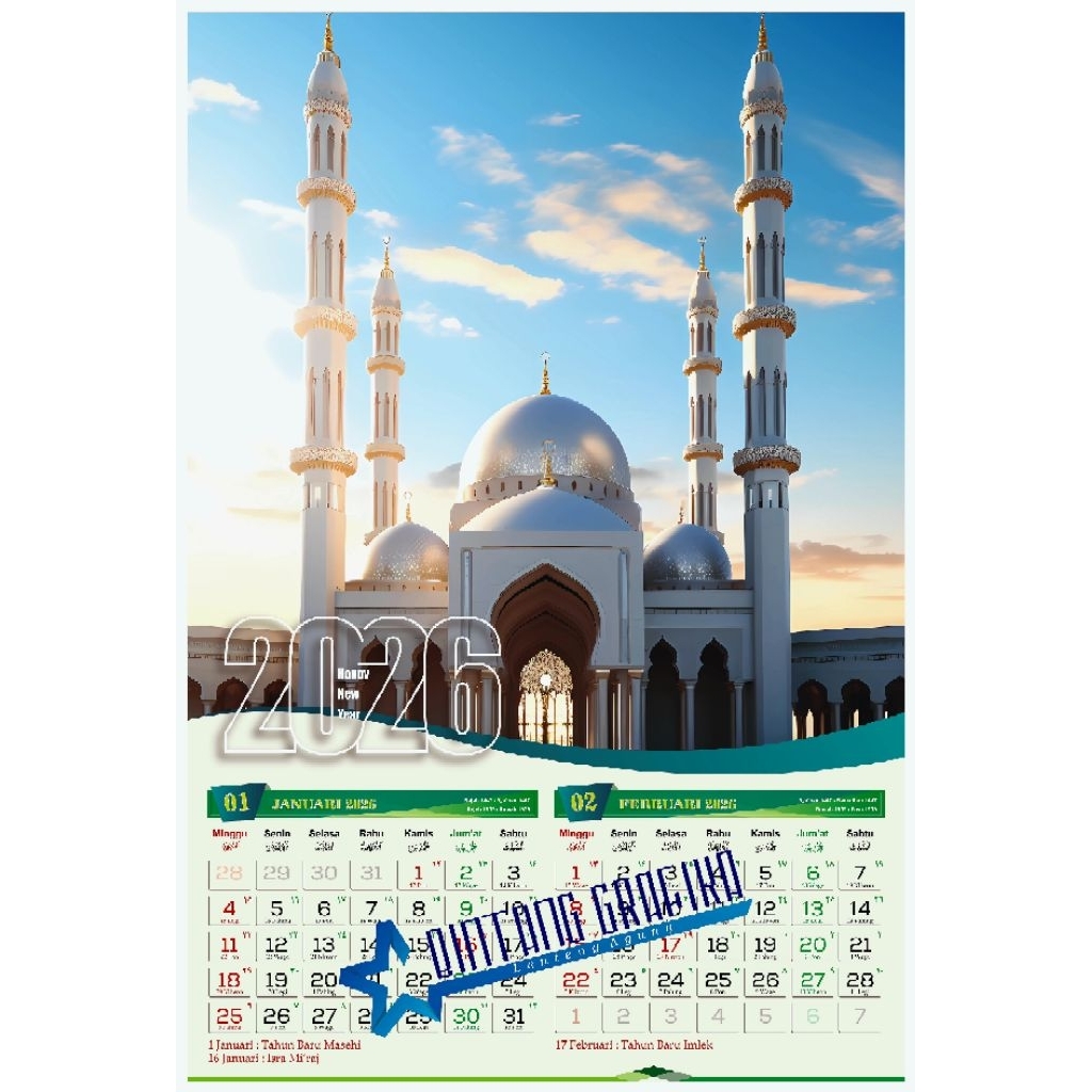 KALENDER DINDING 2026 LENGKAP ( nasional, jawa, hijriyah )