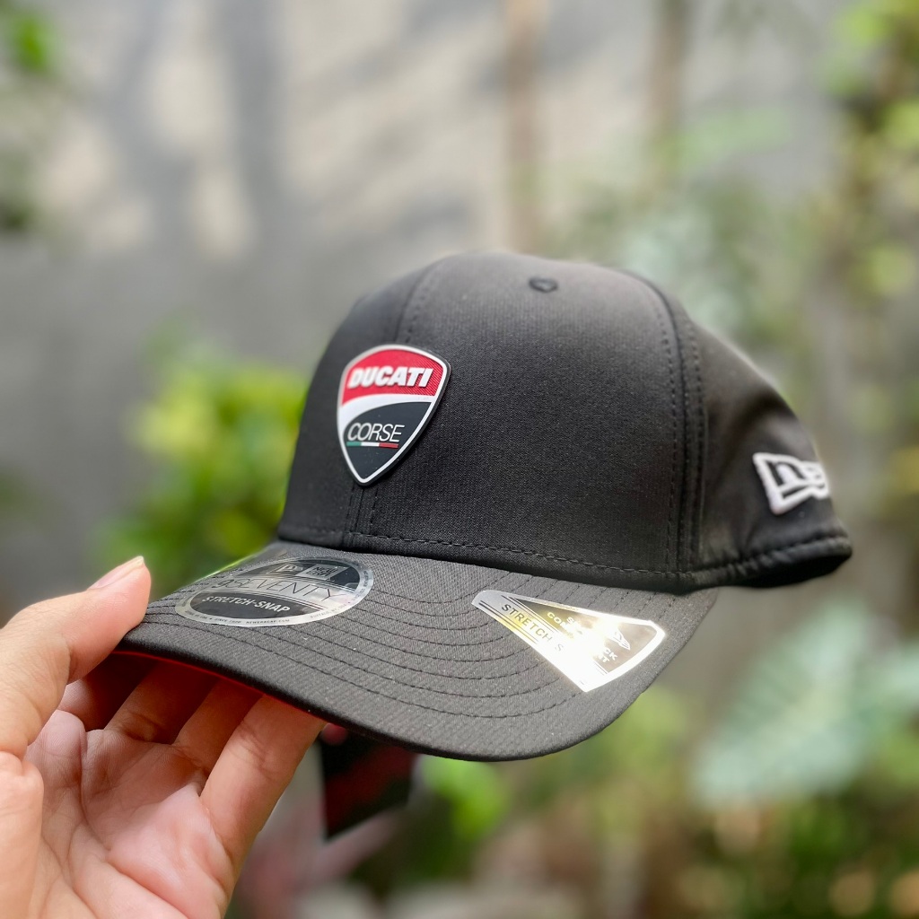 Topi Ducati Motor Logo Recycled Black 9SEVENTY Stretch Snap Adjustable Cap, MotoGP Original NEW ERA 