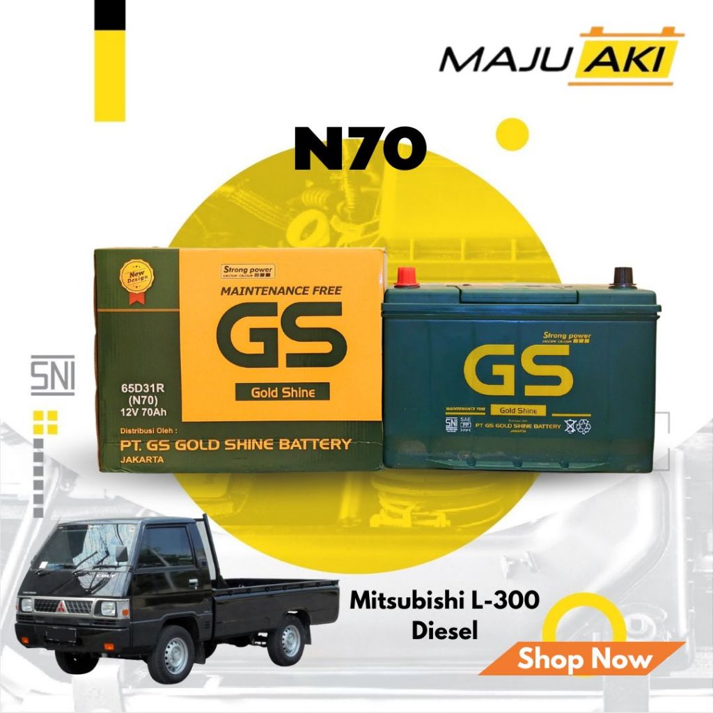 Aki Mobil Mitsubishi L-300 Diesel Aki Kering GS Gold Shine MF N70 12V 70Ah