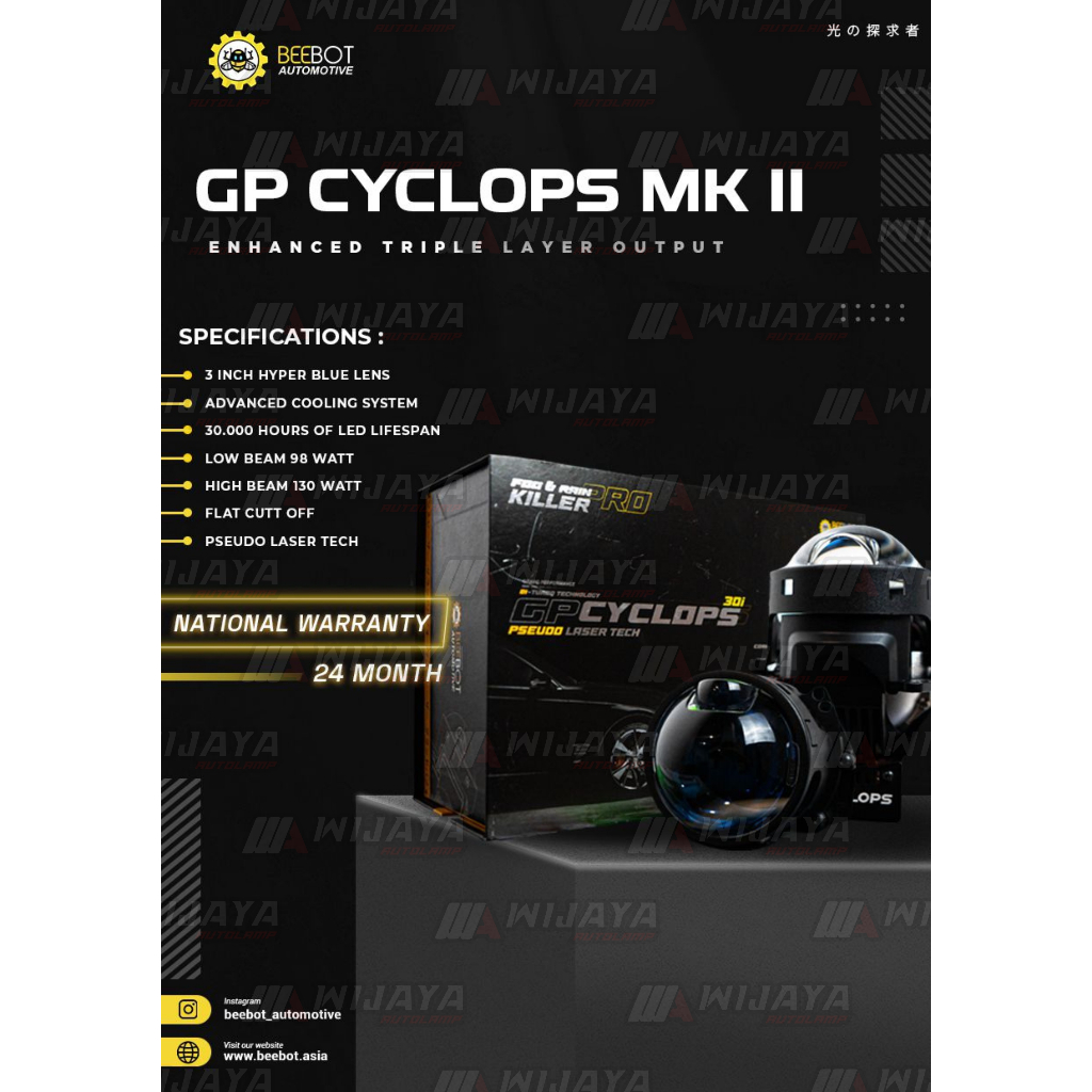 PROJECTOR BI-LED HEADLAMP GP CYCLOPS MK II BLUE LENS BEEBOT 3INCH ( 2 PCS )