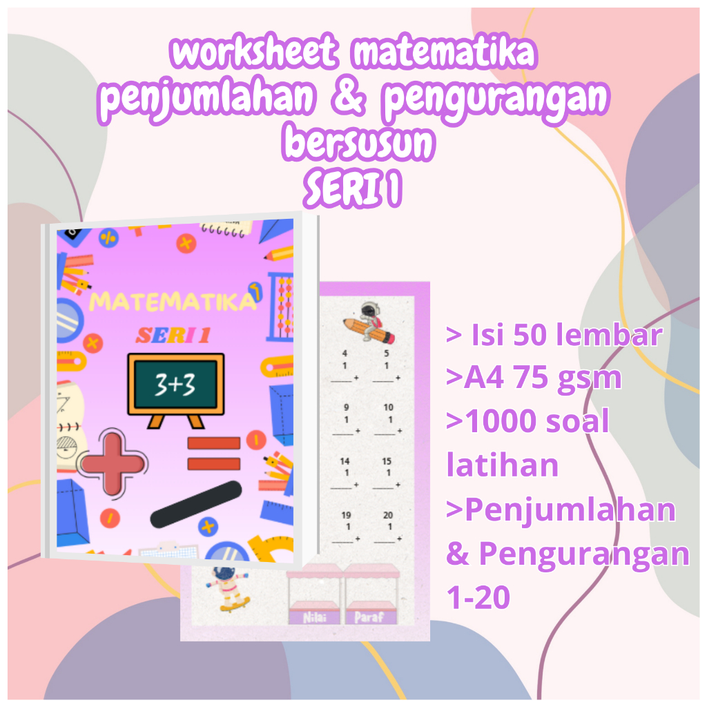 WORKSHEET PENJUMLAHAN 1-20 BERSUSUN, WORKSHEET ANAK TK/SD