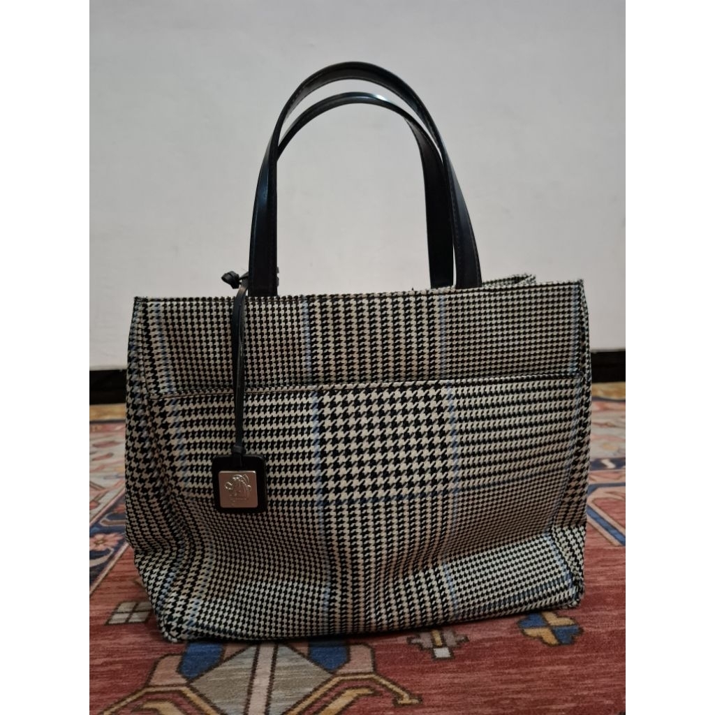 Tas Tote Wanita Preloved Motif Houndstooth - Lauren Ralph Lauren Style Handbag